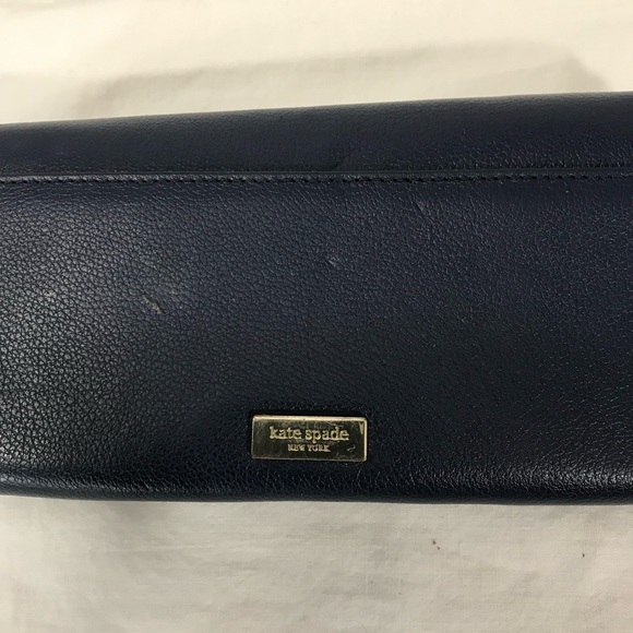 Kate Spade New York Navy Blue Bow Leather Long Wallet Wristlet Clutch